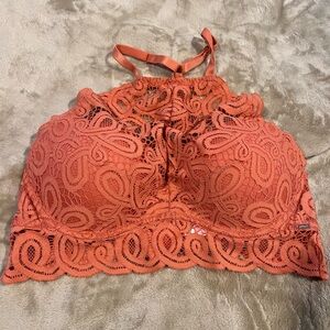 High Neck Lace Push Up Peach Bralette